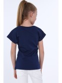 Girls\' T-shirt with inscriptions, navy blue NDZ8168 - Online store - Boutique